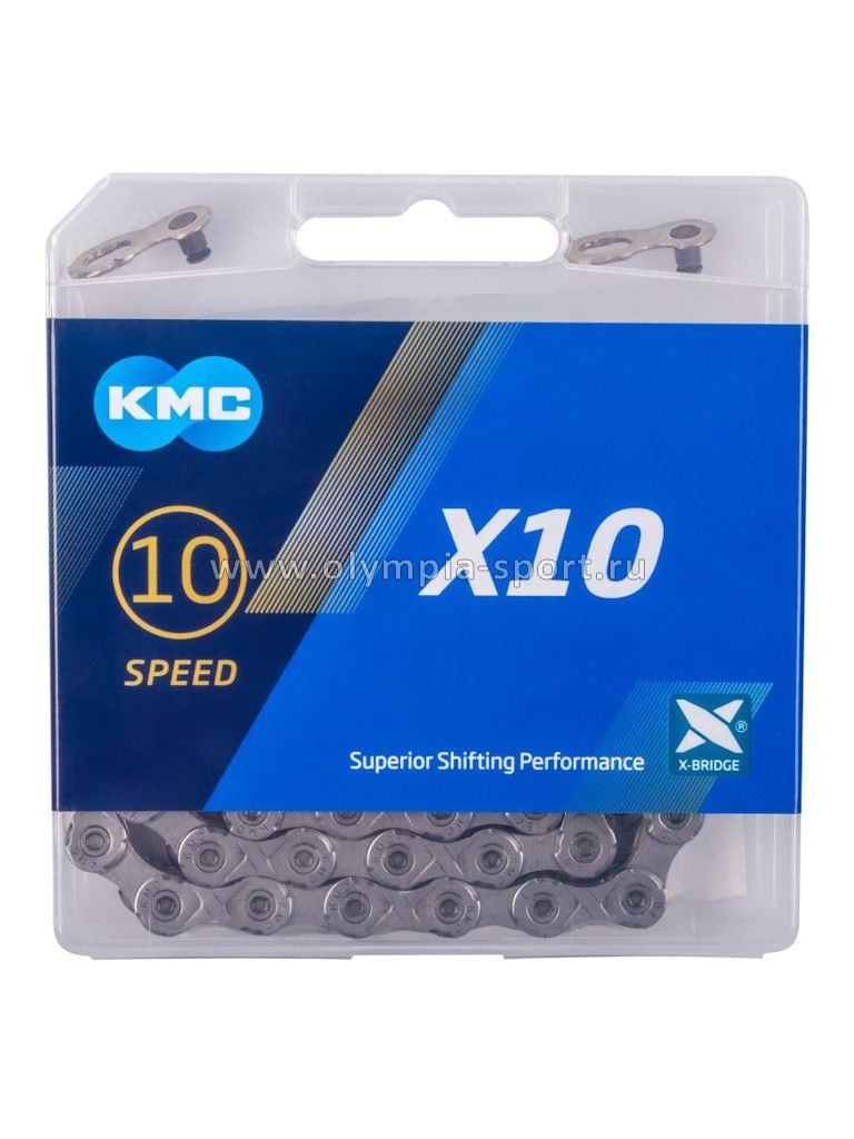 Цепь 10 ск., 114 зв. KMC X10 с замком