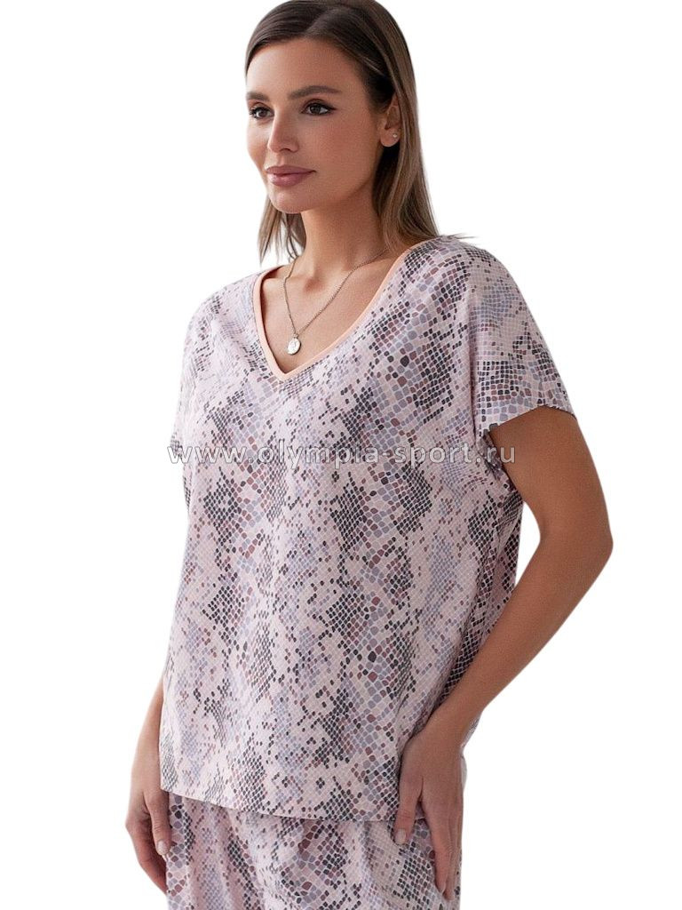 Футболка женская Vilatte D49.153 кофейно-пудровый питон