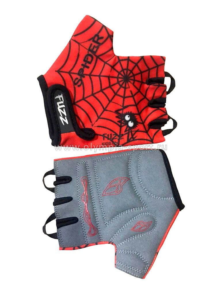 Велоперчатки Fuzz Spider детские красно-ч. 4/S (2-4 лет) лайкра, GRIP GEL, с петельками, на липучке